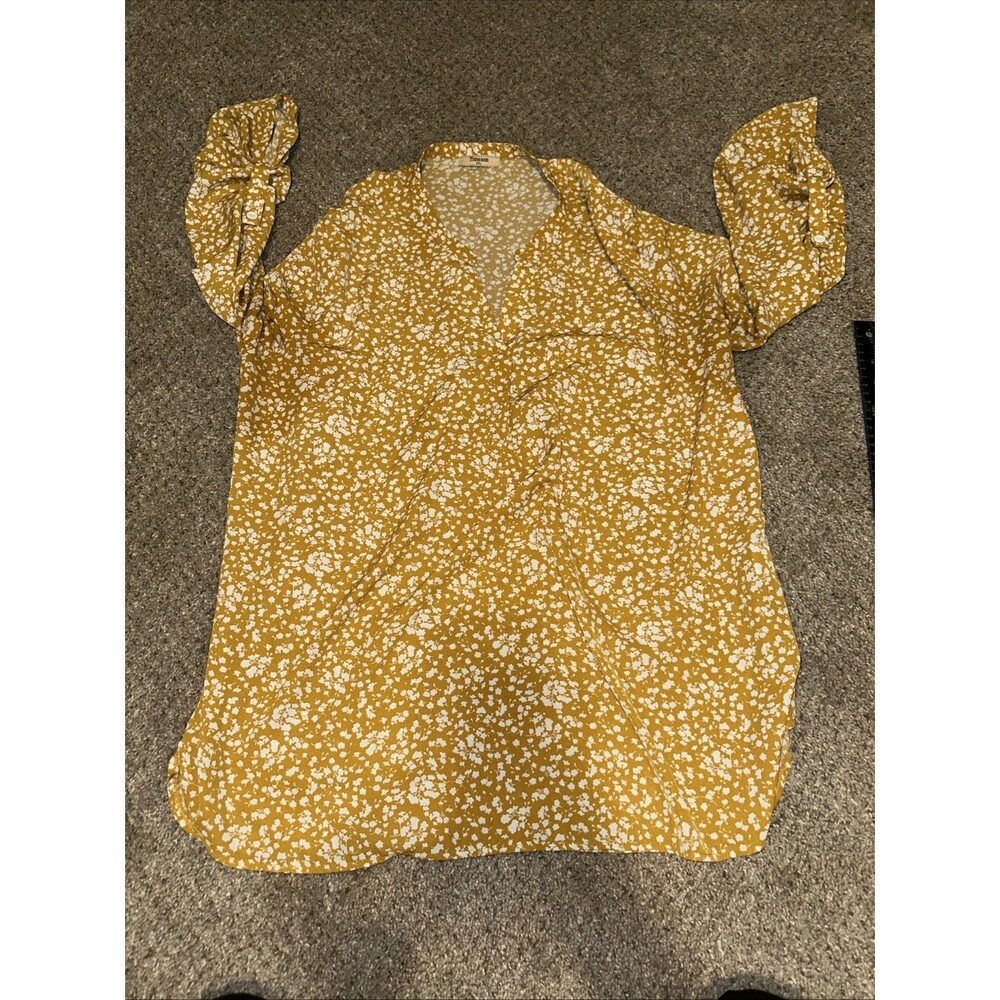 Timeson Buisness Long Sleeve Floral Dress Shirt Womans XXL Mock V Neck